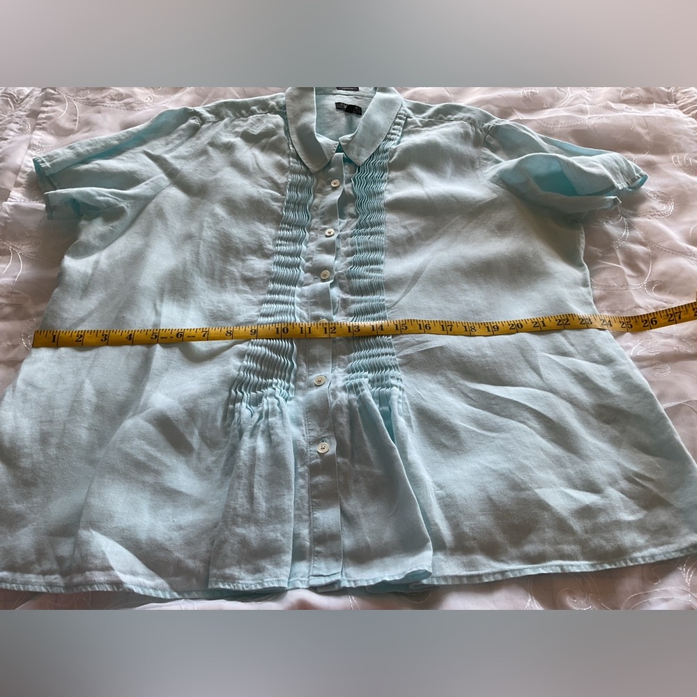 Talbots Women’s 2X Pure Irish Linen Teal Mist Short Sleeve Top - Picture 8 of 12